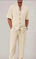 Raz Zar Beige Colour Linen Half Sleeve Shirt With Lower Coord Set 990487