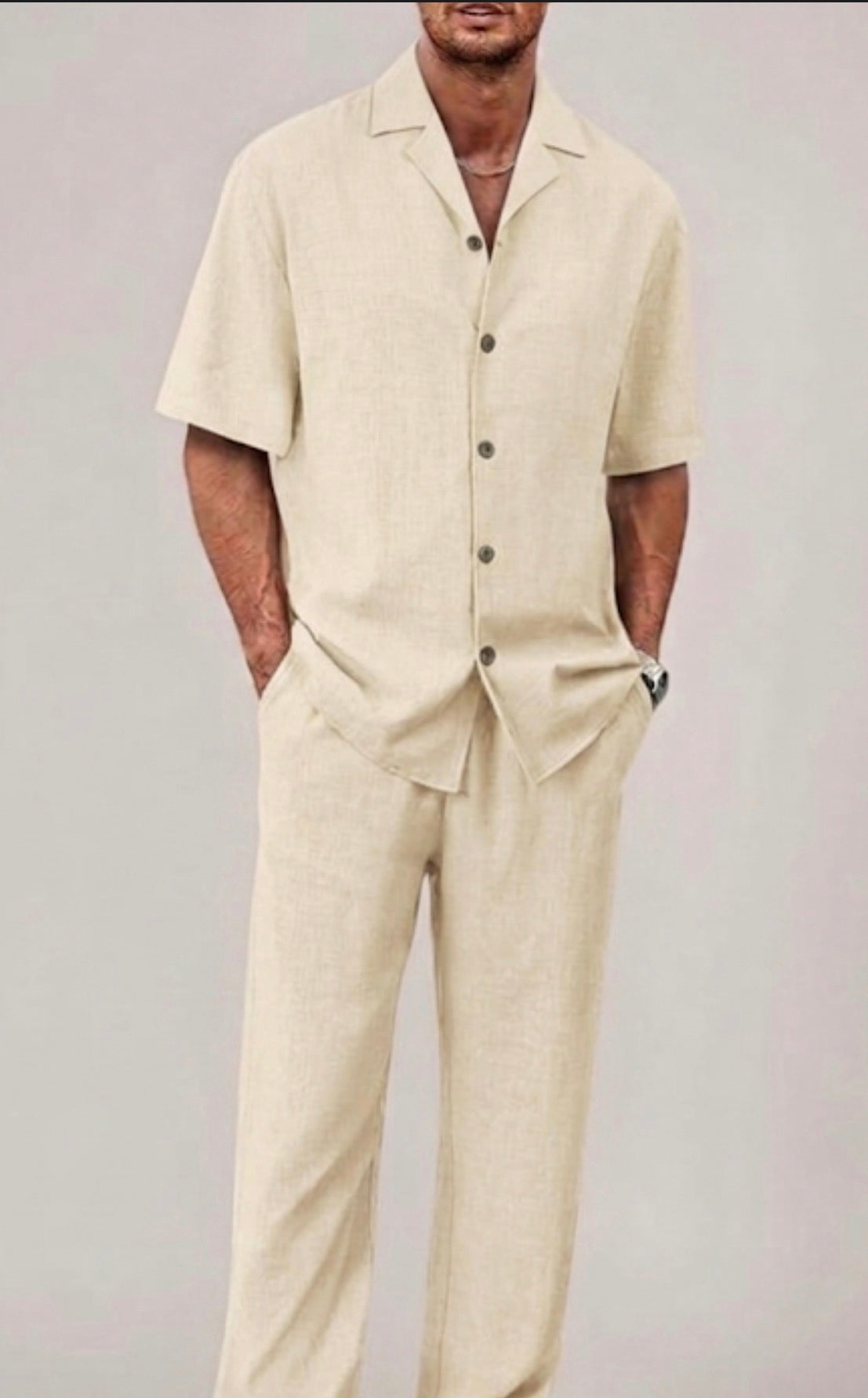Raz Zar Beige Colour Linen Half Sleeve Shirt With Lower Coord Set 990487
