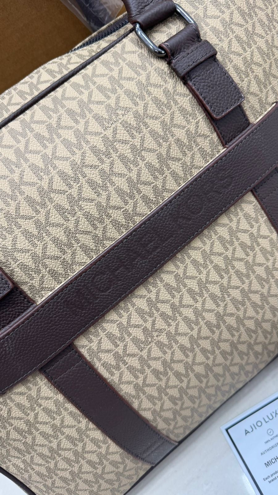 CIM MIC KM Print Genuine Leather With Multiple Zipper Premium Quality Unisex Laptop Bag With Box 989741