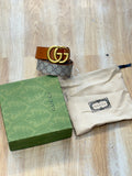 Cug Guc Brown Strap Print Golden Buckle Belt 989059