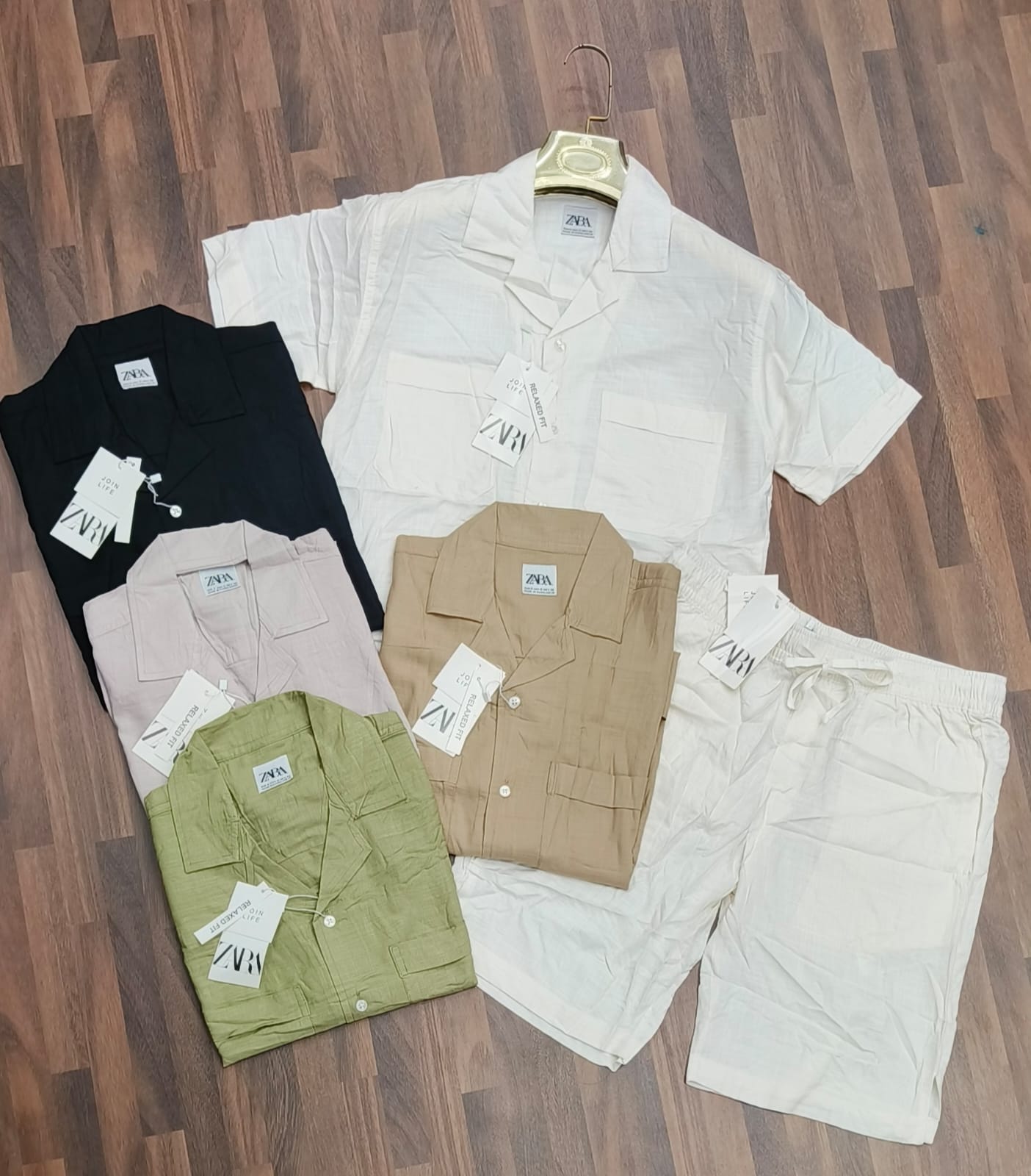 Raz Zar Beige Colour Linen Half Sleeve 2 Pocket Shirt With Short Coord Set 4454