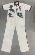 RAZ ZAR Cream Colour Brown Collar Leave Tiger Print 2 Pocket Linen Zipper Cord Set 990723