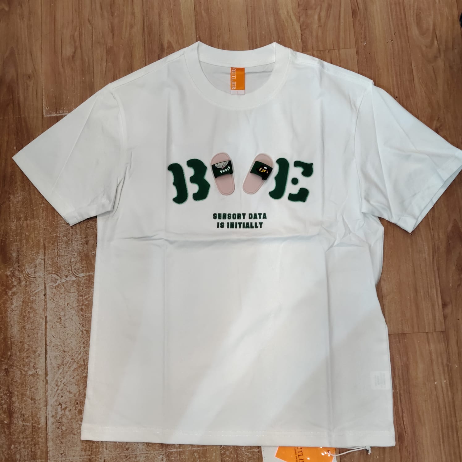 OUTLIER White Colour Sensory Data Is Initially Print Premium Quality Round Neck T-Shirt OL 485