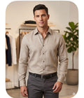 AQUARIUS Beige Grey Colour Premium Quality Plain  Full Sleeve Linen Shirt 990839