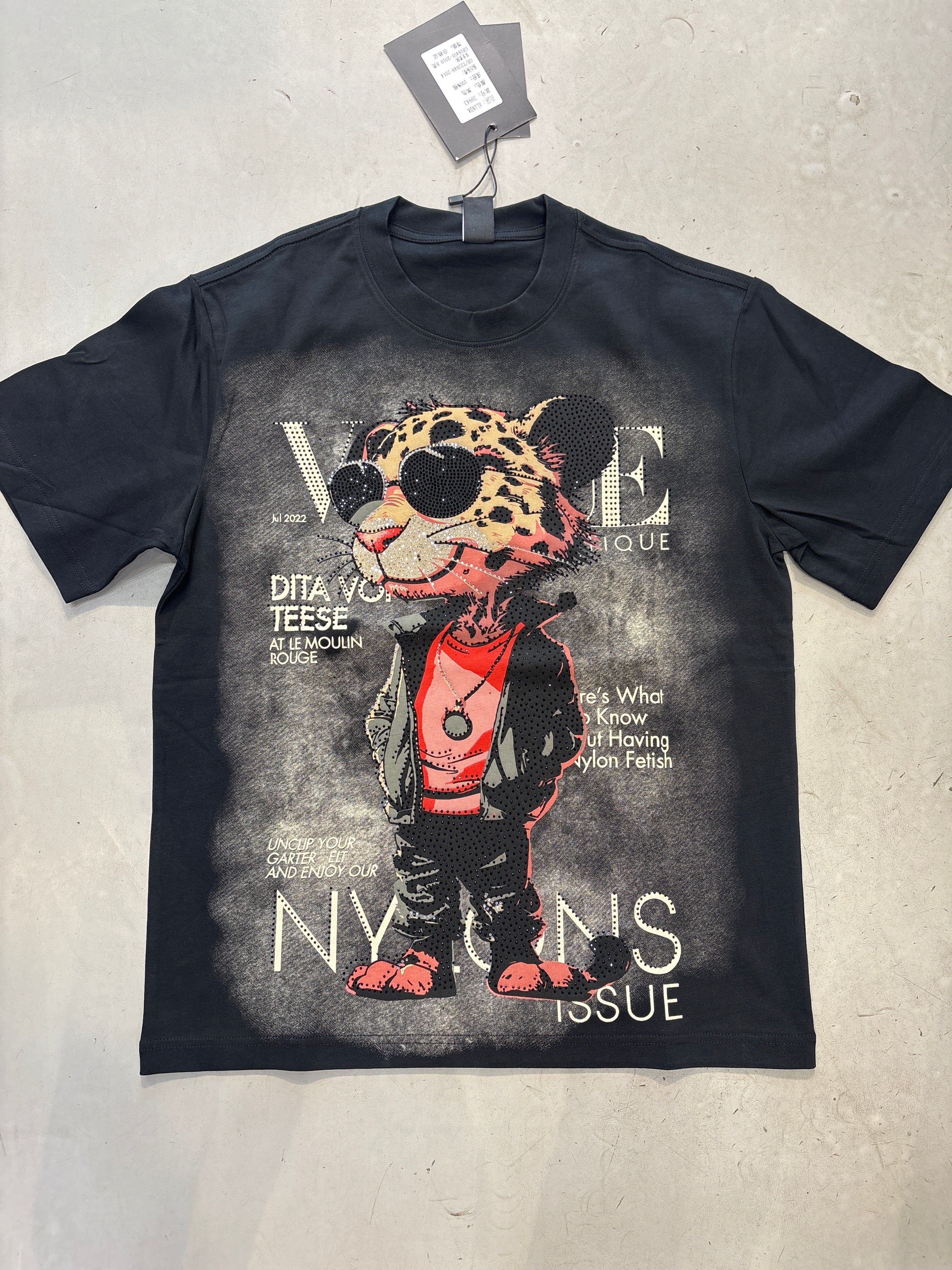 ALINDA HOMME Black Grey Colour Pink Panther Stone Print Imported Oversized Unisex TShirt 39943