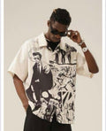 LDA Beige Colour Black Printe Half Sleeve Men’s Shirt 989599
