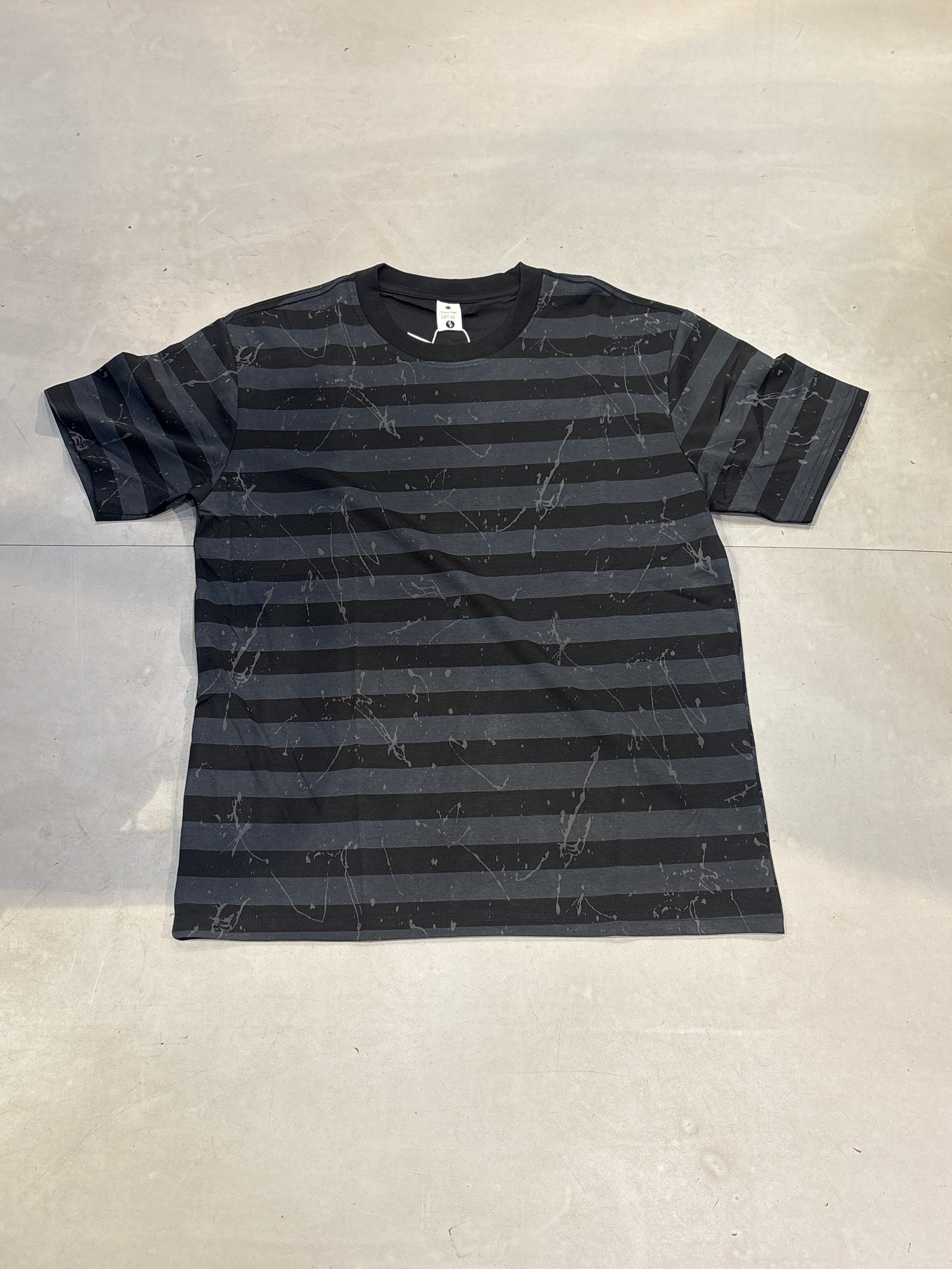 Fashion Style Black Dark Grey Stripe Colour Round Neck Tshirt 5128