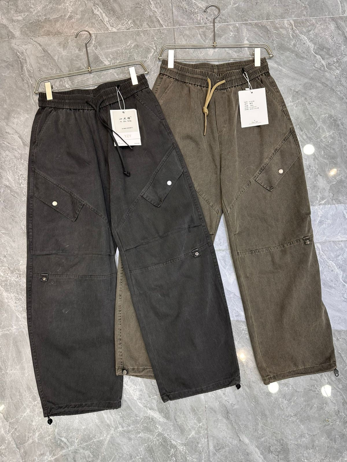 YZY Korean Style Olive Green Baggy Fit Denim Cargo Pants Y1039