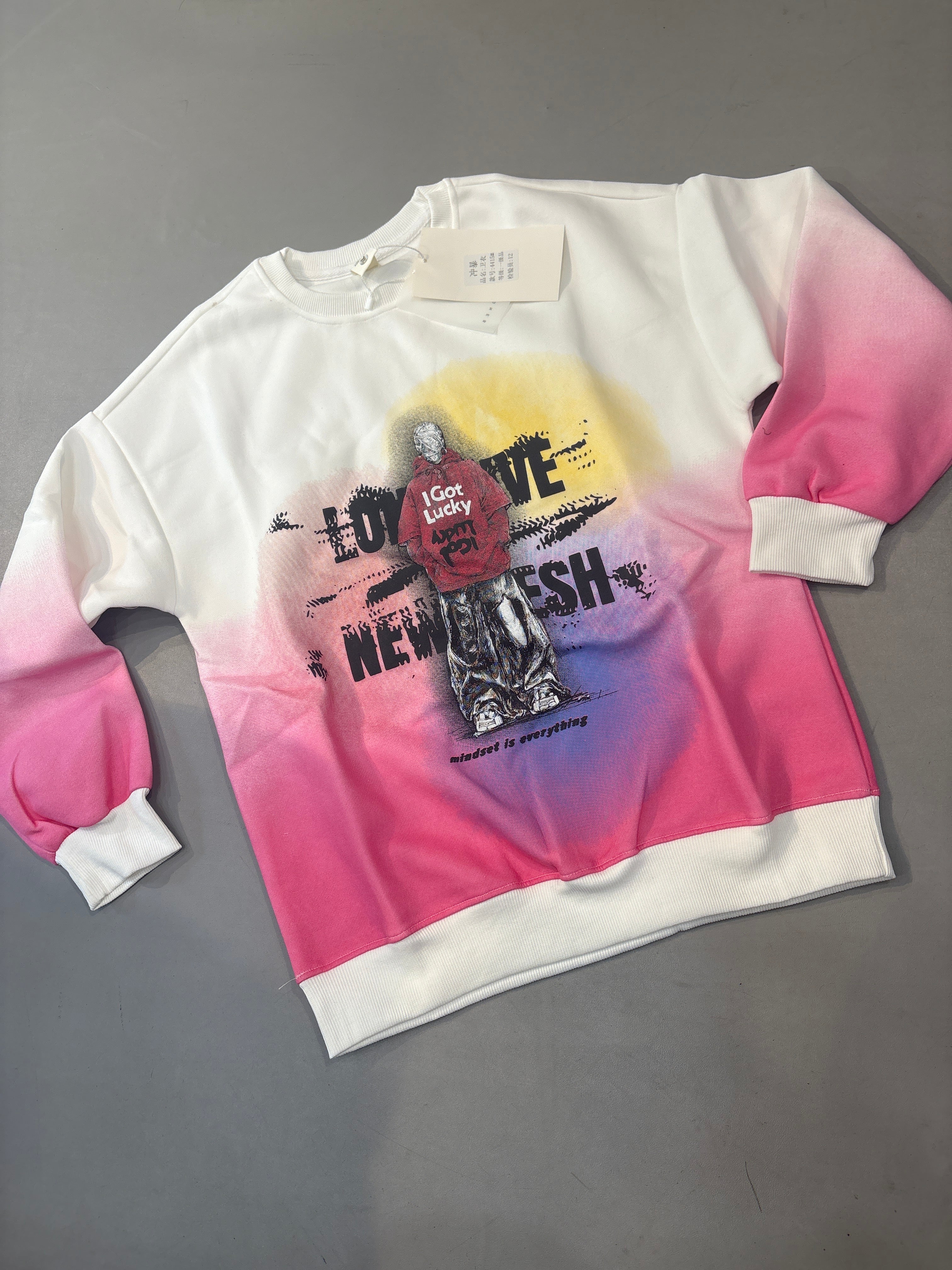 LDA White Pink I Got Lucky Full Sleeve Sweatshirt 4415