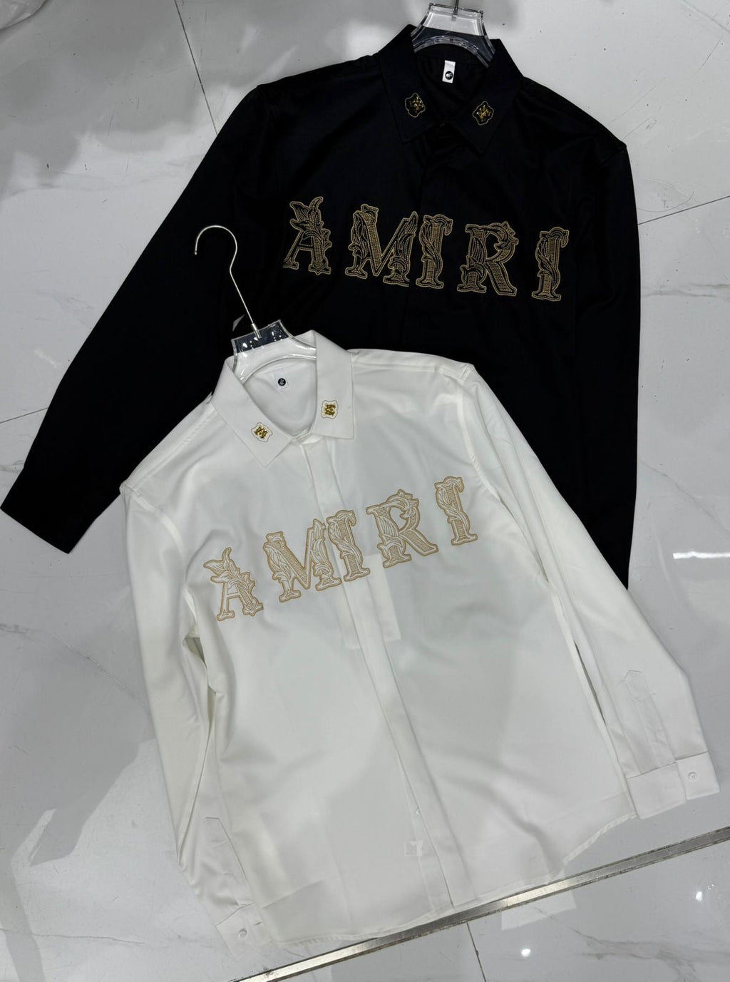 Ami Ima Black Colour Golden Embroidery Full Sleeve Imported Shirt 6688