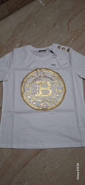 Bal Lab White Colour Gold Chain Print Shoulder Gold Button Round Neck 13272