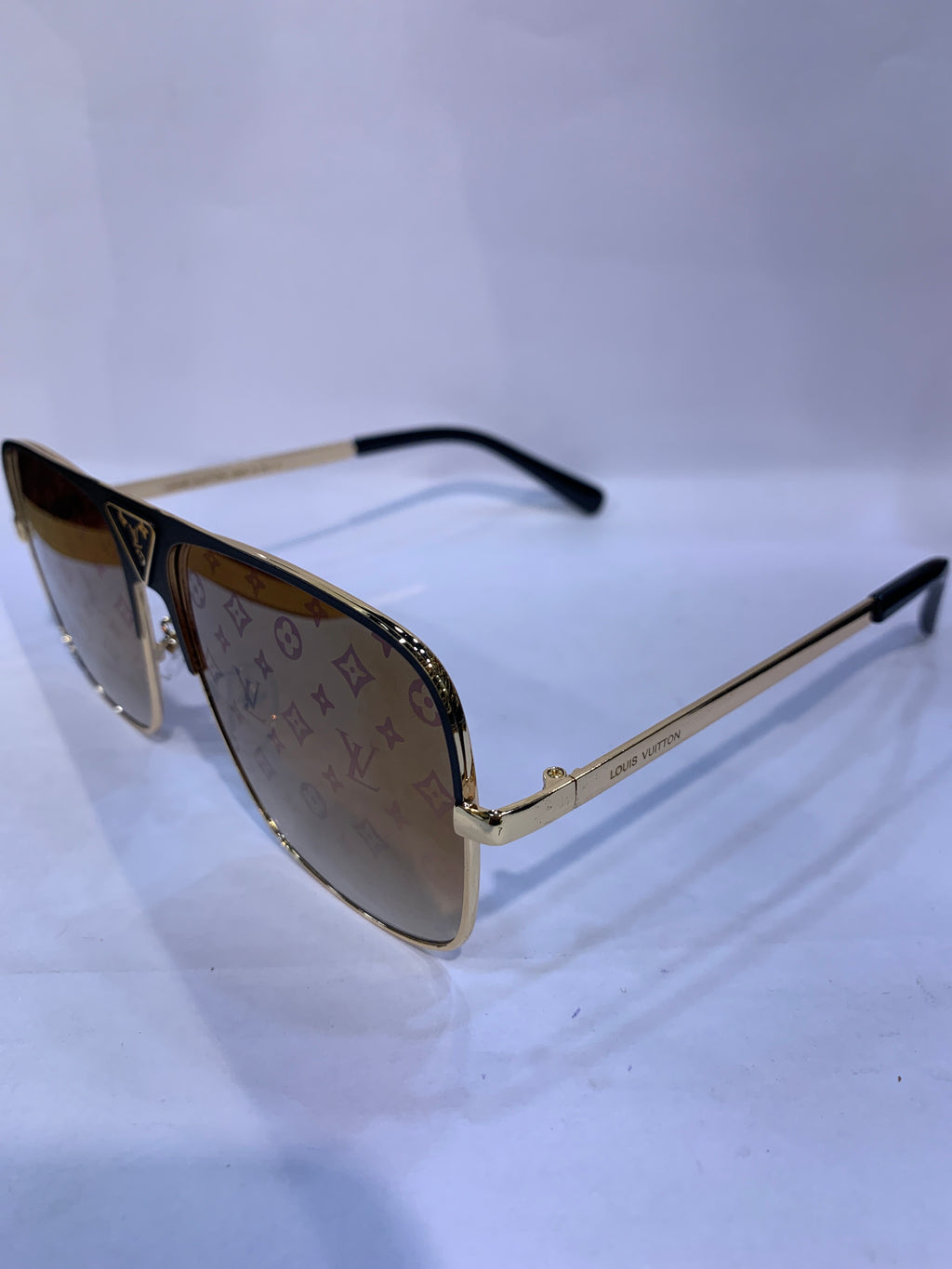 UOL Black Golden Frame Brown Printed Shade Unisex Sunglasss 2076 52 18 142