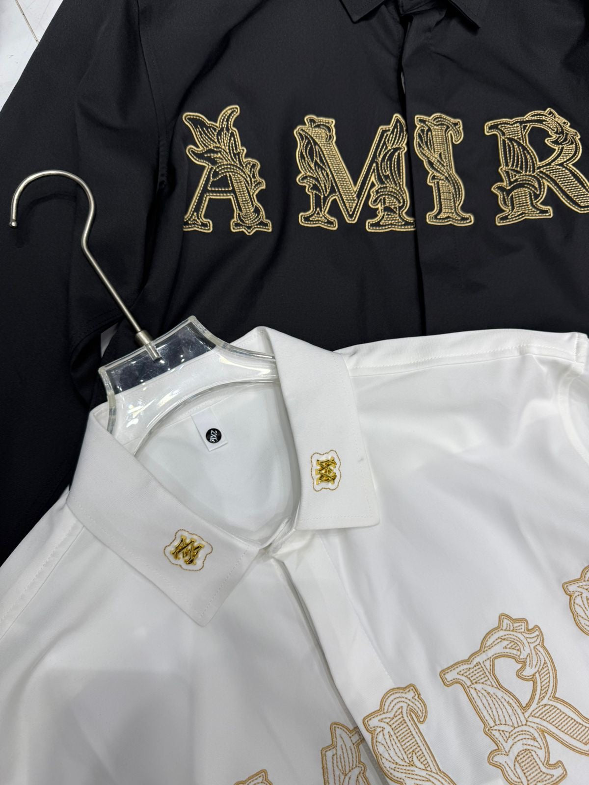 Ami Ima Black Colour Golden Embroidery Full Sleeve Imported Shirt 6688