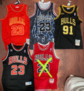 ROJ JOR 23 Bulls Red Colour Yellow Red Patch Basketball Jersey 990196