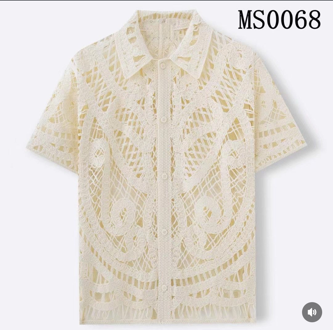 Panda Crochet Shirt Cream Colour See-Through MS0068