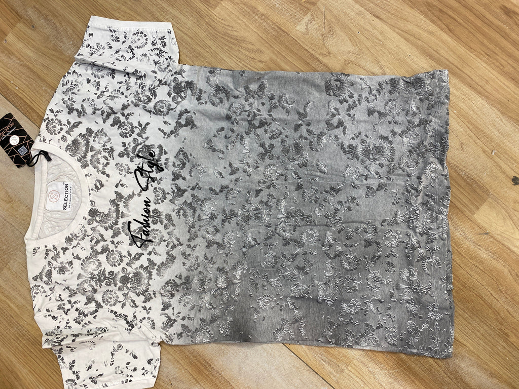 Selection White Grey Flower Printed Unisex T Shirt 5414866
