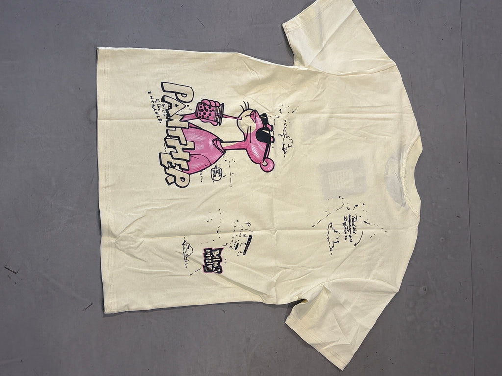 Fashion Cream Colour Panther Back Print Round Neck Tshirt K10009