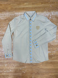 Outlier Cream Shirt Blue Flower Print Stripe Premium Quality Full Sleeve Shirt A1091