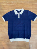 Man Style Blue Colour Knitted Cream Collar Premium Quality Unisex Collar T-Shirt R86132