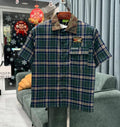 SAVAGE BASE ENDAROUND Patch Green Blue Check With Military Collar Half Sleeve Imported Unisex Shirt YR9360