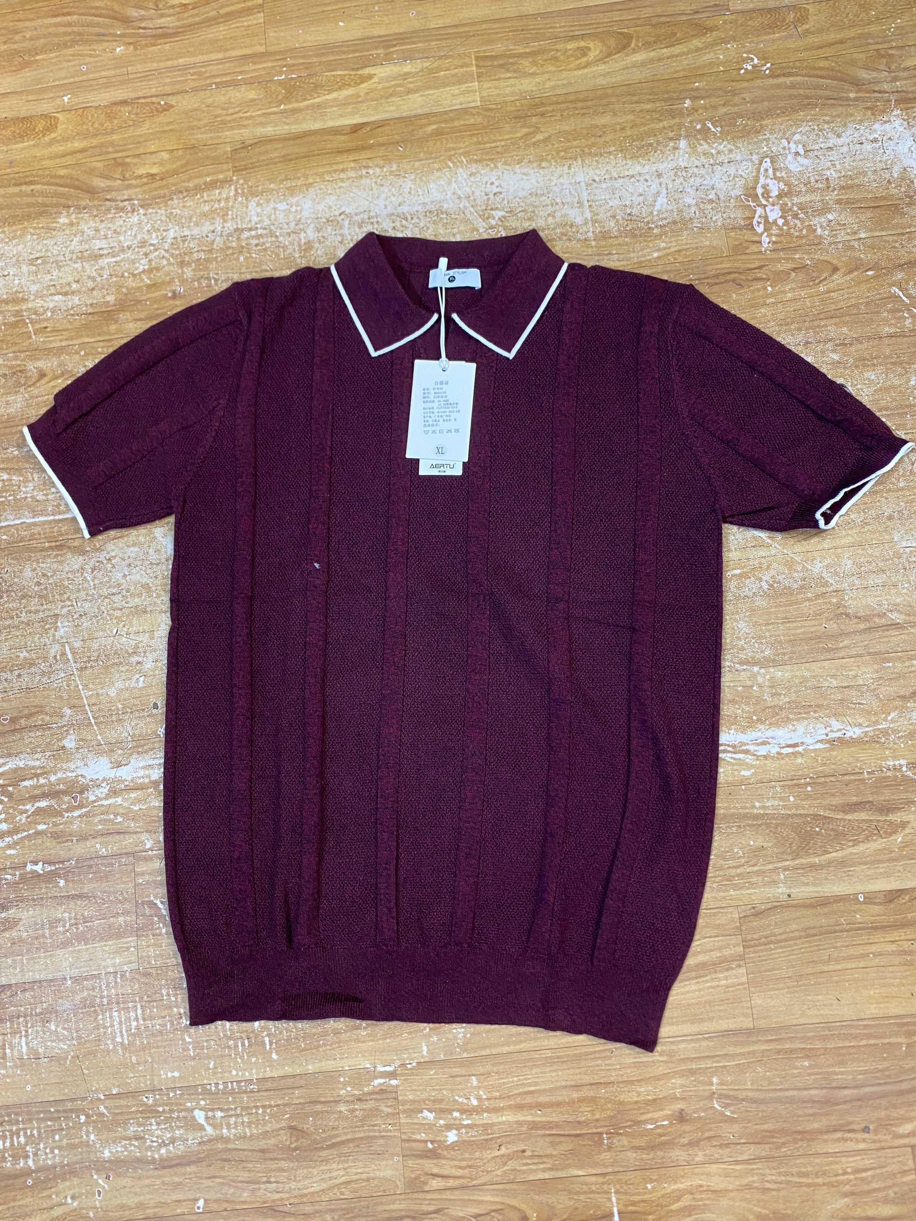 REA Aertu violet Colour Knitted Premium Quality White Lining  Collar T-Shirt R86135