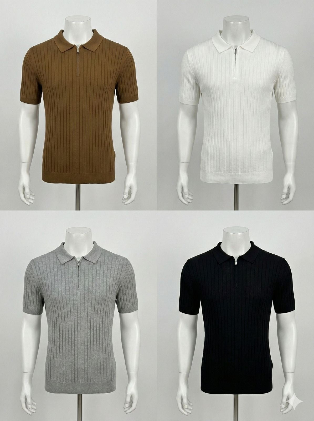 Modern Stylish Grey  Colour Knitted Half Zip Coller Tshirt 7016