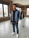 Vogue Design Black Colour Blue Denim With Zip Full Sleeve Imported Men’s Shirt 1005