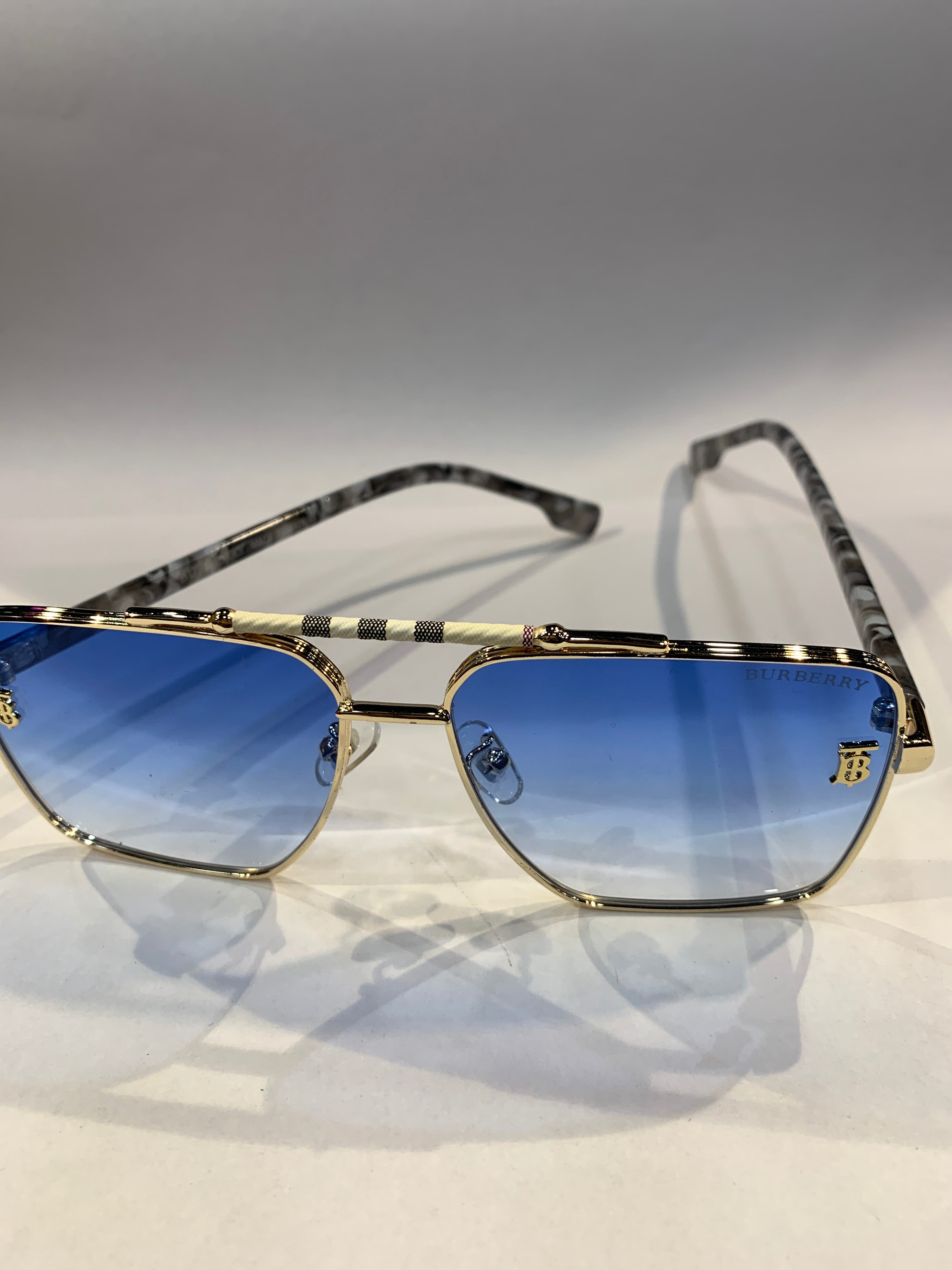 RUB Golden Smoke Grey Frame Blue Shade Unisex Sunglasss 5G100 50 17 150