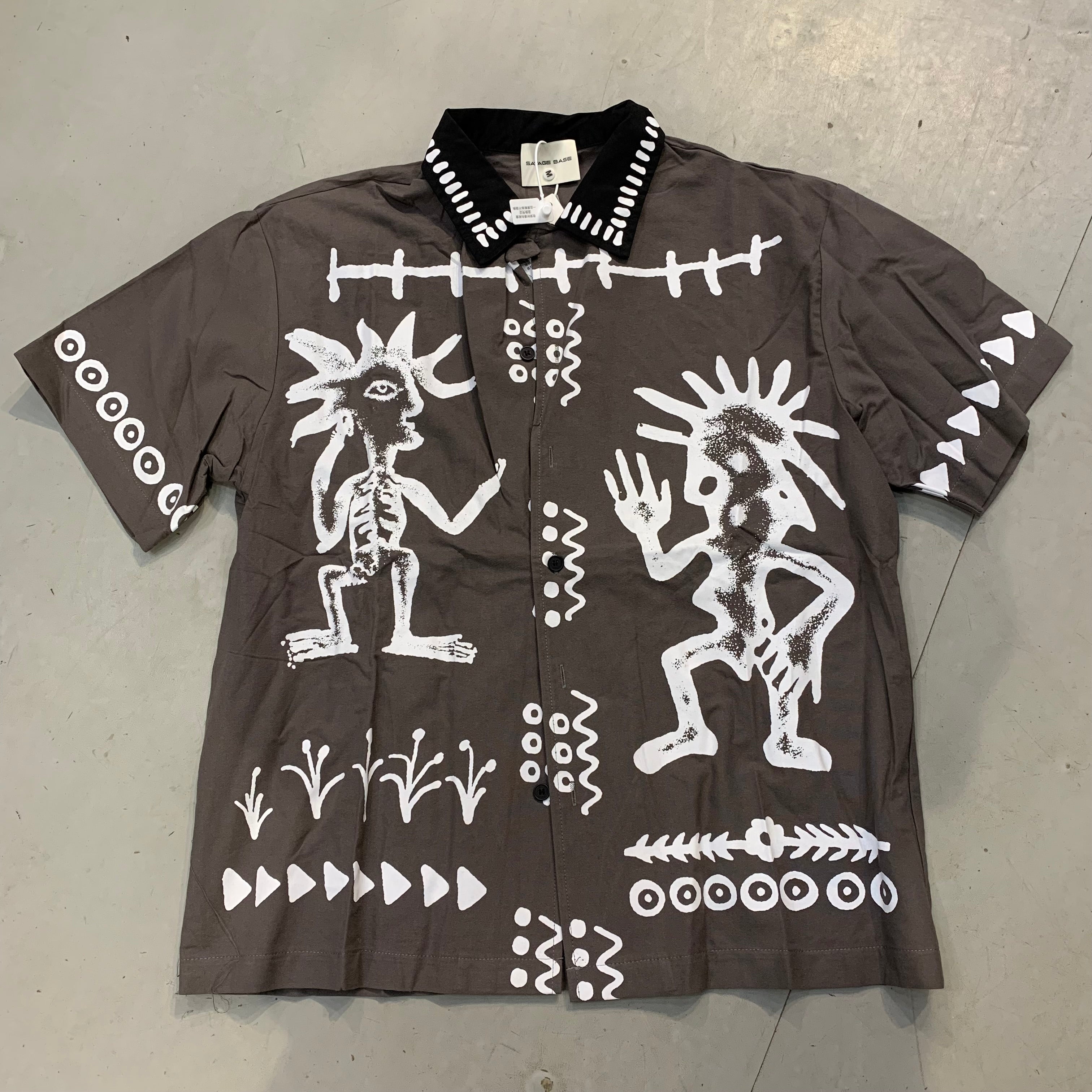 SAVAGE BASE Gray Colour Black Collar With White Print Imported unisex shirt YR9340