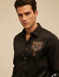 AQUARIUS Black Colour Cat Golden Silver Gold Stud Design Premium Quality Full sleeve Shirt 2570