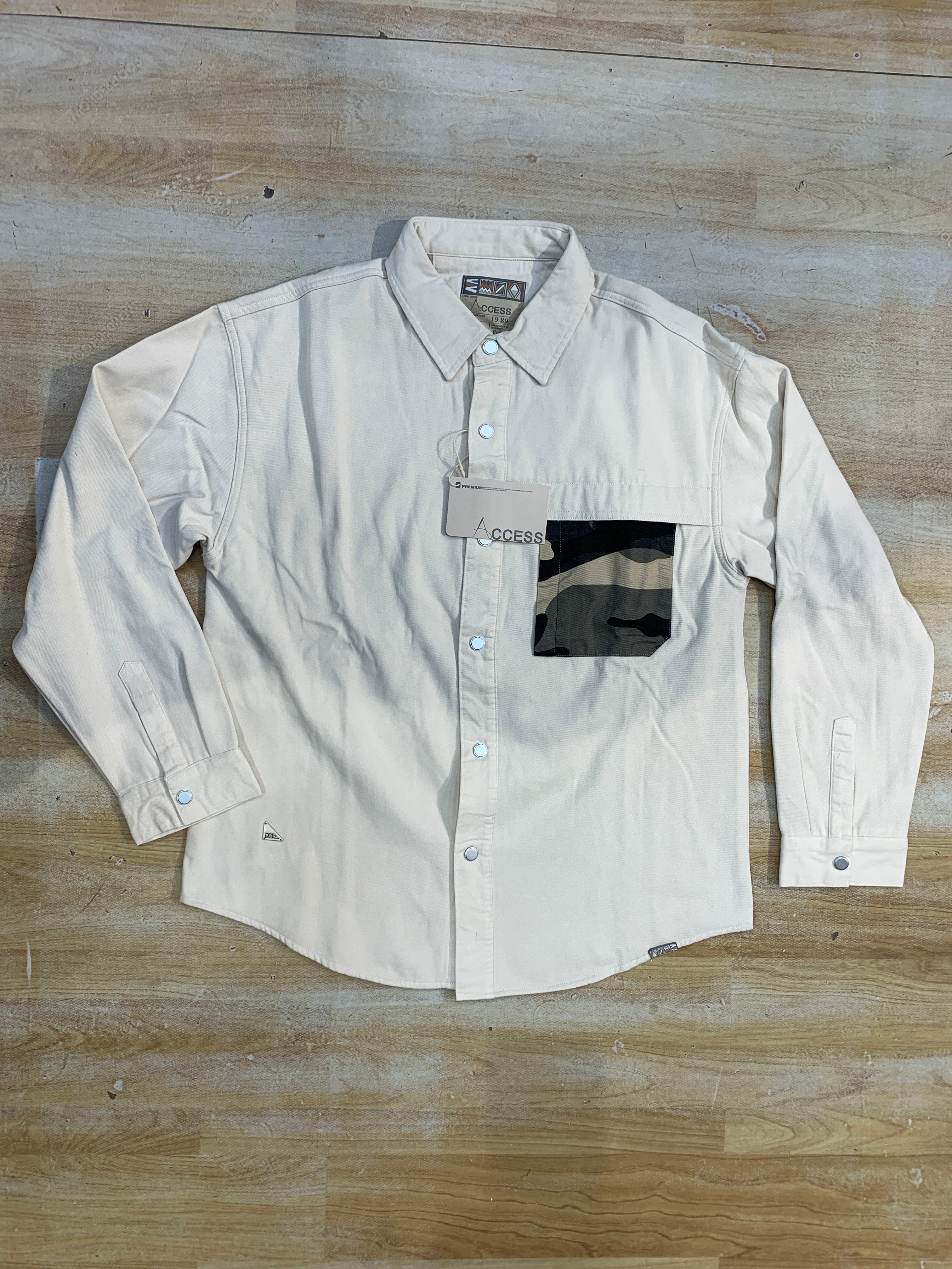 ACCESS Cream Colour Military Pocket Imported Denim Shacket SIWN-10