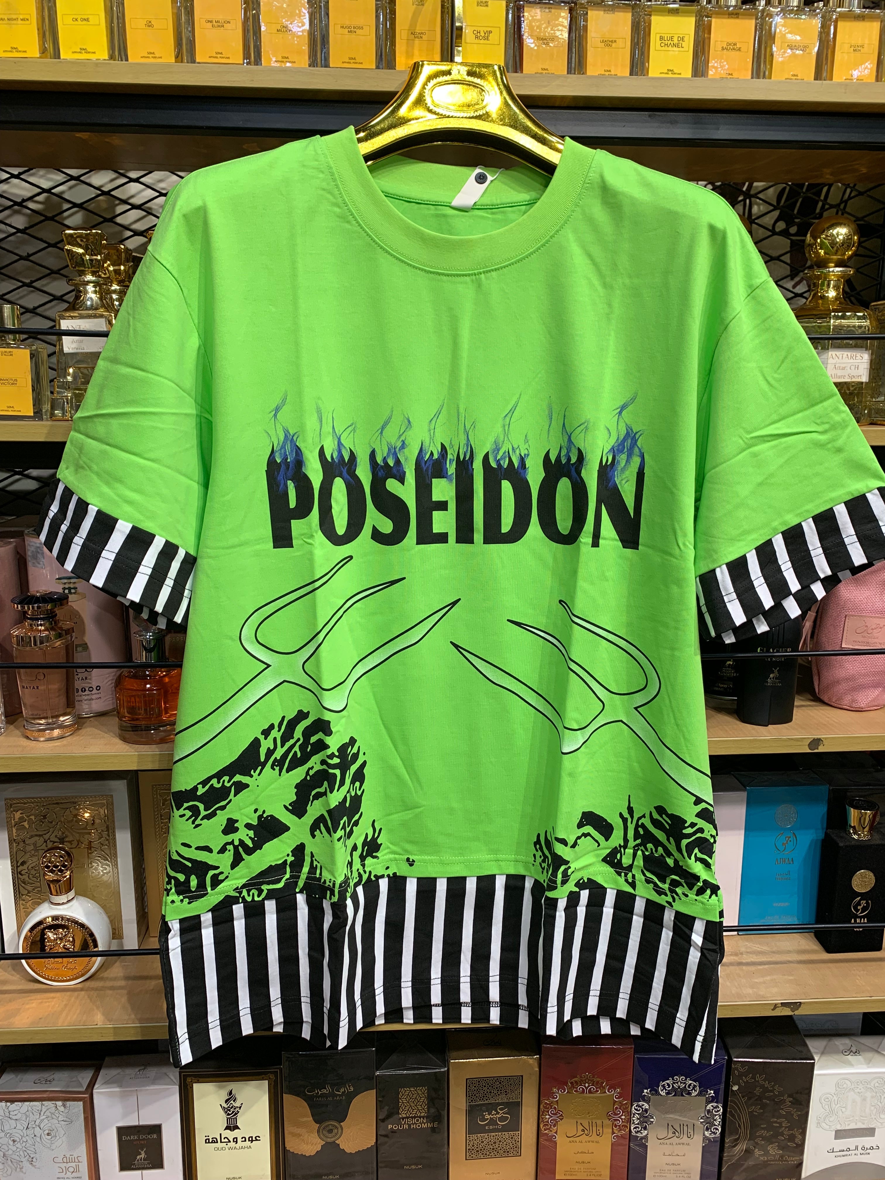 Fashion Styles Parrot Green Colour With Poseidon Front Print And Back Print Premium Quality Tshirt W6318