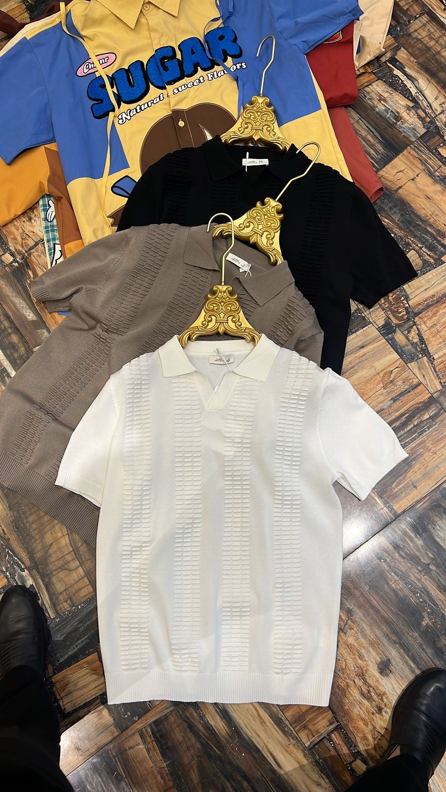 Classic Urban Style Grey Colour With knitted Designs Premium Quality Collar Tshirt F6214
