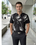B.S.D Black Colour Flower Embroidery Premium Quality Half Sleeve Shirts 2698