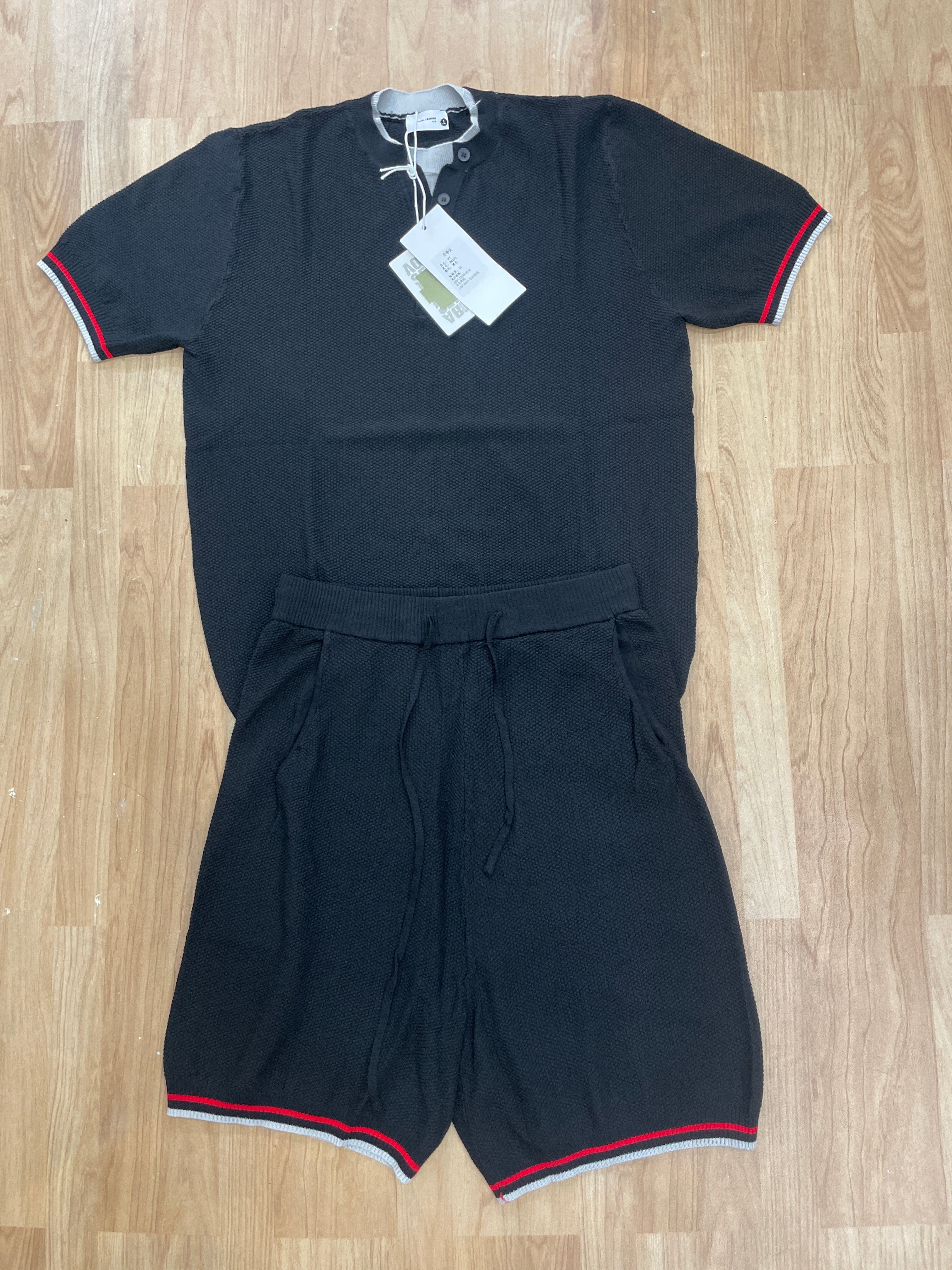 Casual Fashion Black Colour Grey RedLining Half Sleeve T Shirt With Short Coord Set Premium Quality 26272