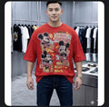 M Four Red Colour Stone Mickey Print Baggy Look Round Neck Imported T-Shirt 1261