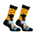PAPA SOCKS Black Yellow Lion Print Premium Quality Full Unisex Socks 989938
