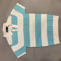 LOP POL Knitting Sky Blue White Colour Line Collar Men’s Tshirt 08