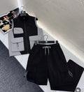 Manmo Grey Black Colour Sleeve Less Jacket with Lower  Premium Quality Imported Unisex Coord Set 6018