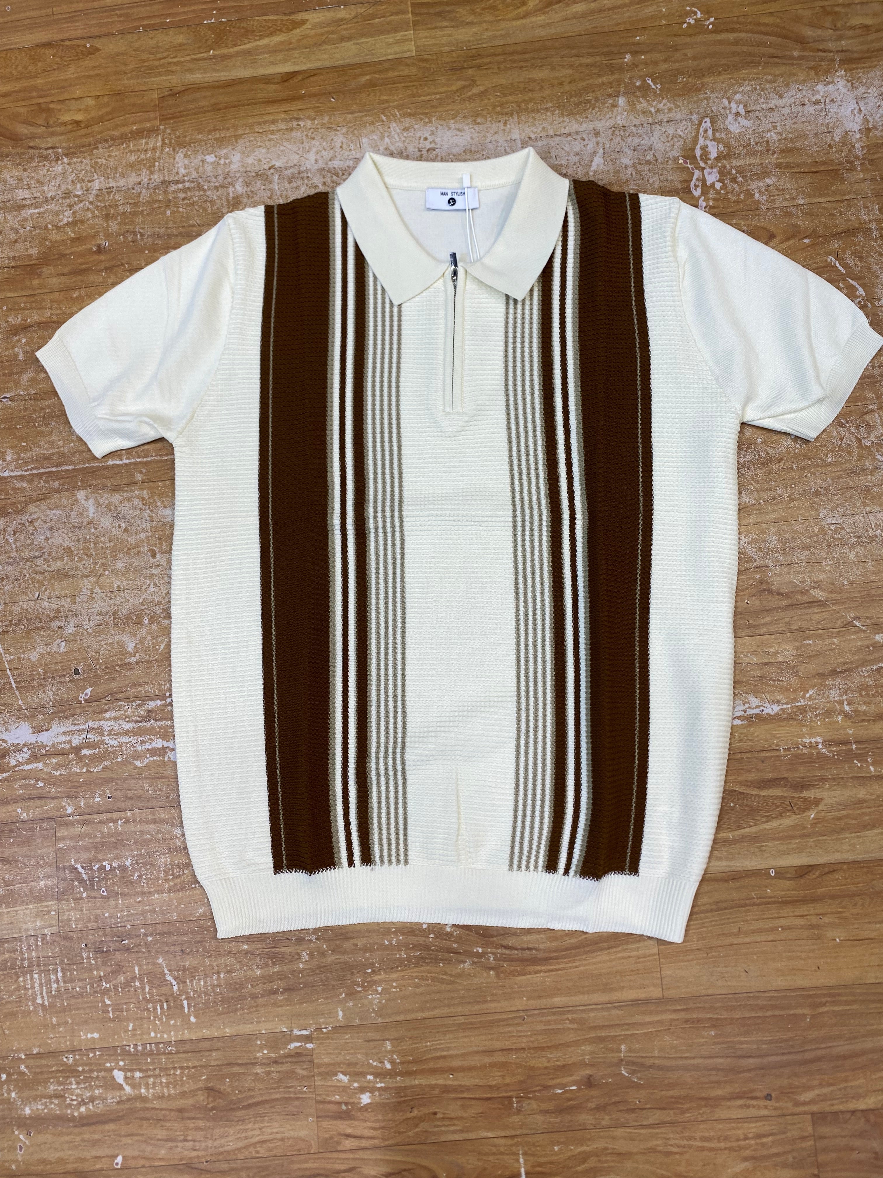 REA Aertu Cream Beige Colour Half Zip Knitted Premium Quality Unisex Collar T-Shirt R86077