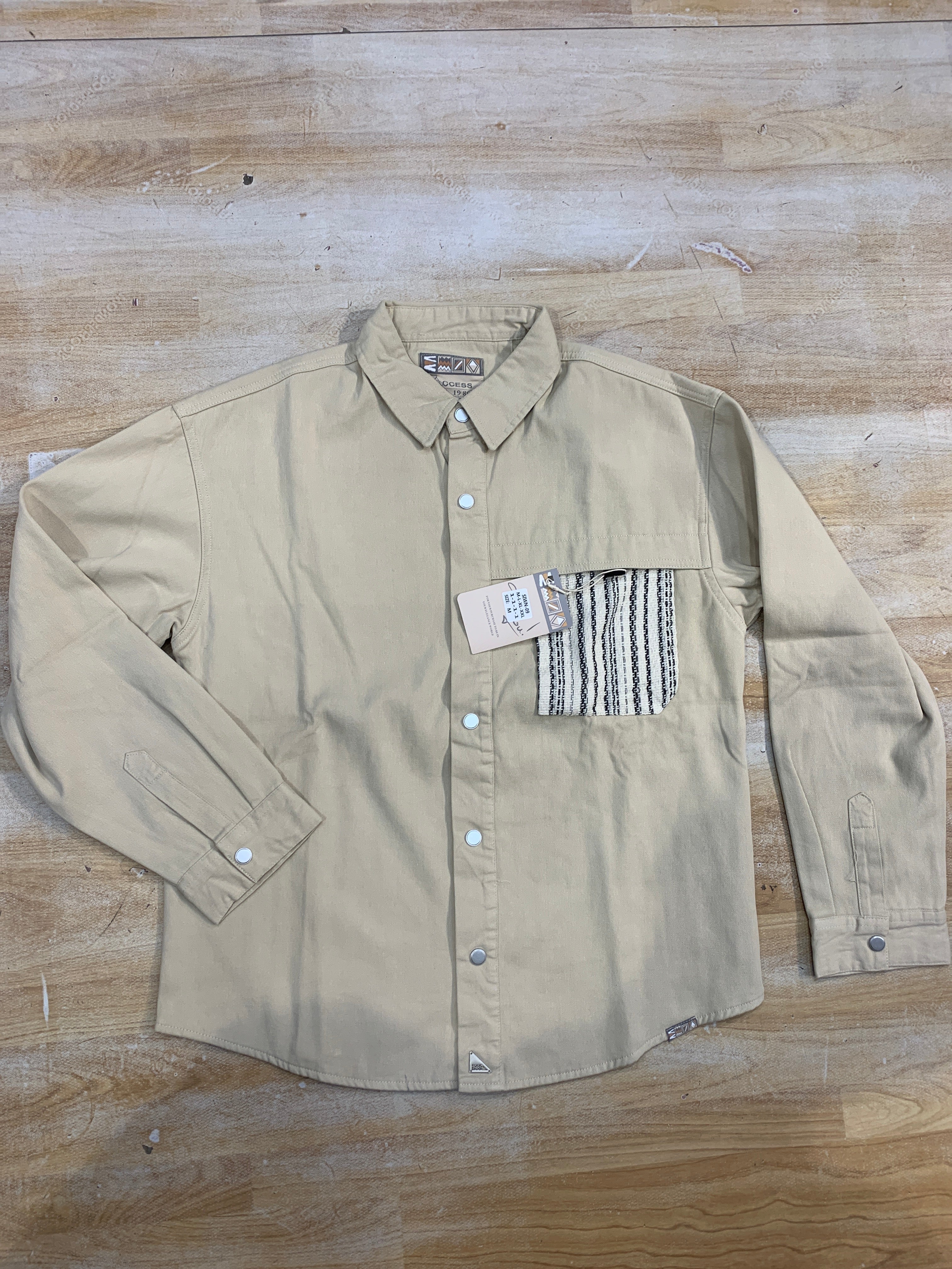 ACCESS Cream Colour White Black Pocket Imported Denim Shacket SIWN-09