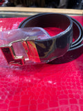 CAL LAC Black Dark Brown Reversible Strap Golden Black Buckle Men’s Belt 989906