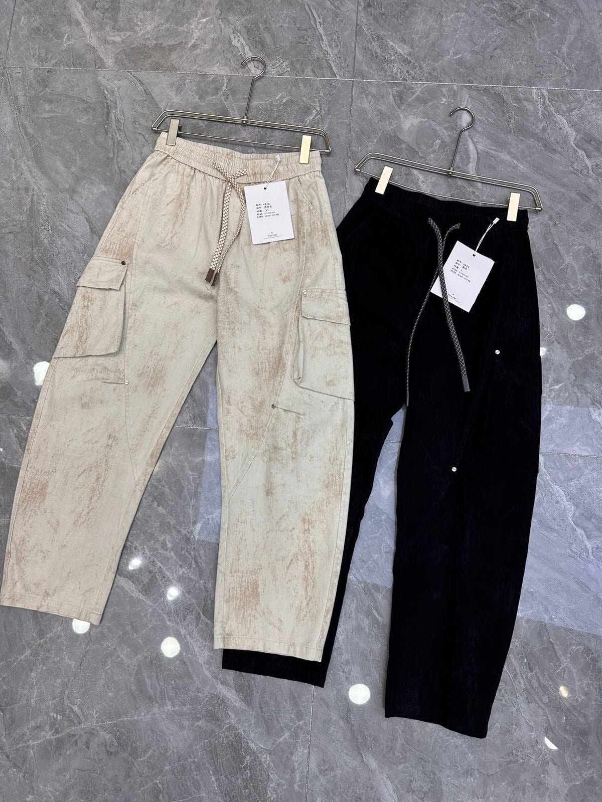 YZY Korean Style Faded Black Baggy Fit Denim Cargo Pants Y876