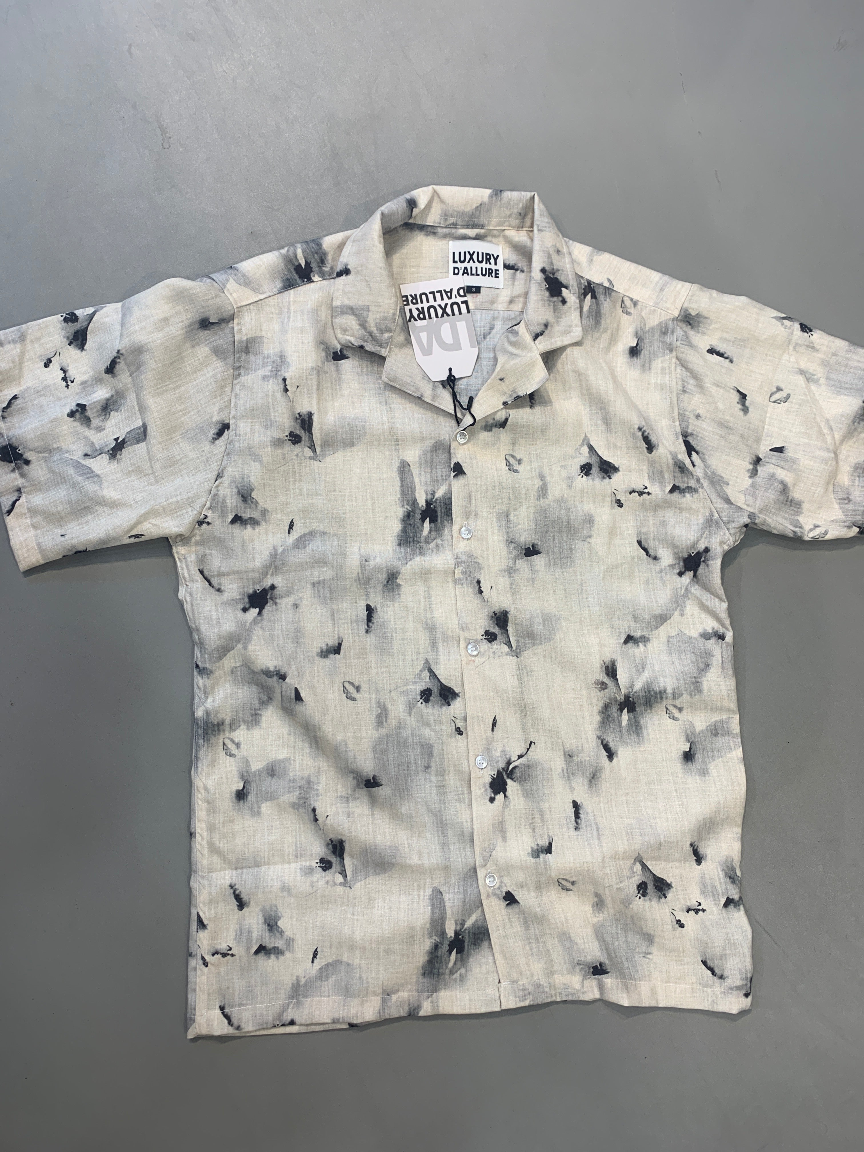 LDA Cream Colour Black Shadow Print Half Sleeve Men’s Shirt 989610