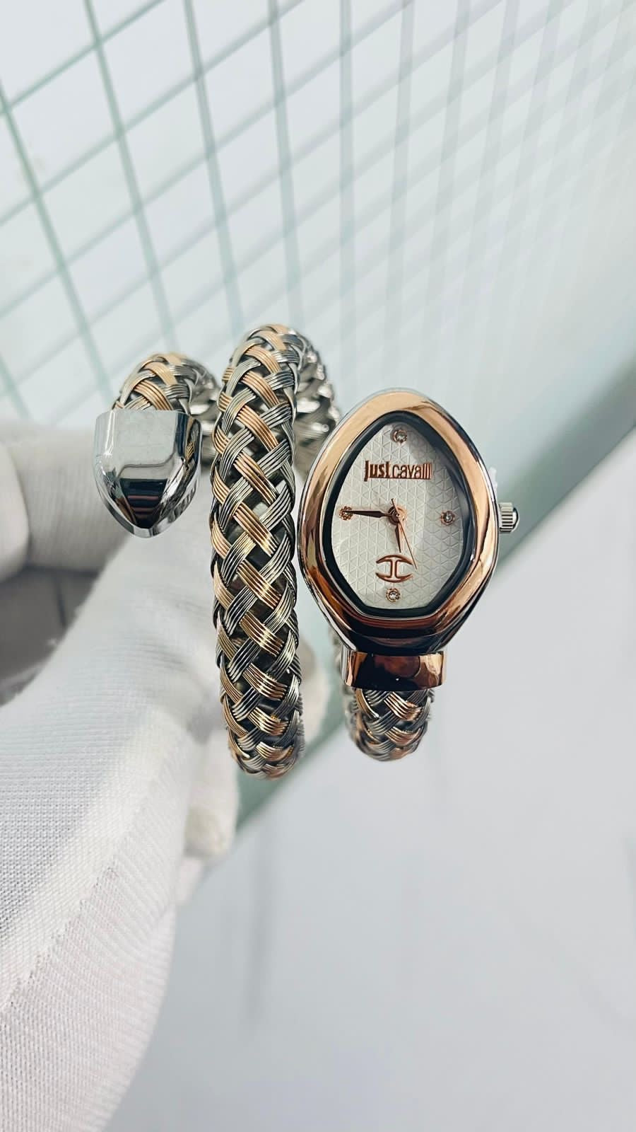 Suj Cav JC Copper Silver Snake White Dial Ladies Watch 990289