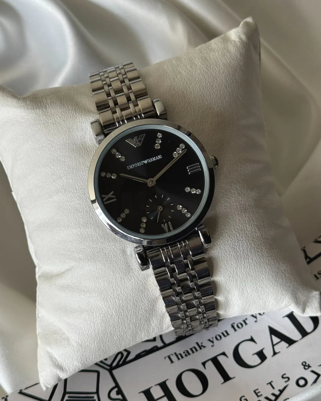 Mra Silver Chain Black Stud Dial Ladies Watch 989845