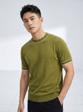 Modern Stylish Green Colour Round White Line knitted Round Neck Tshirt QC009
