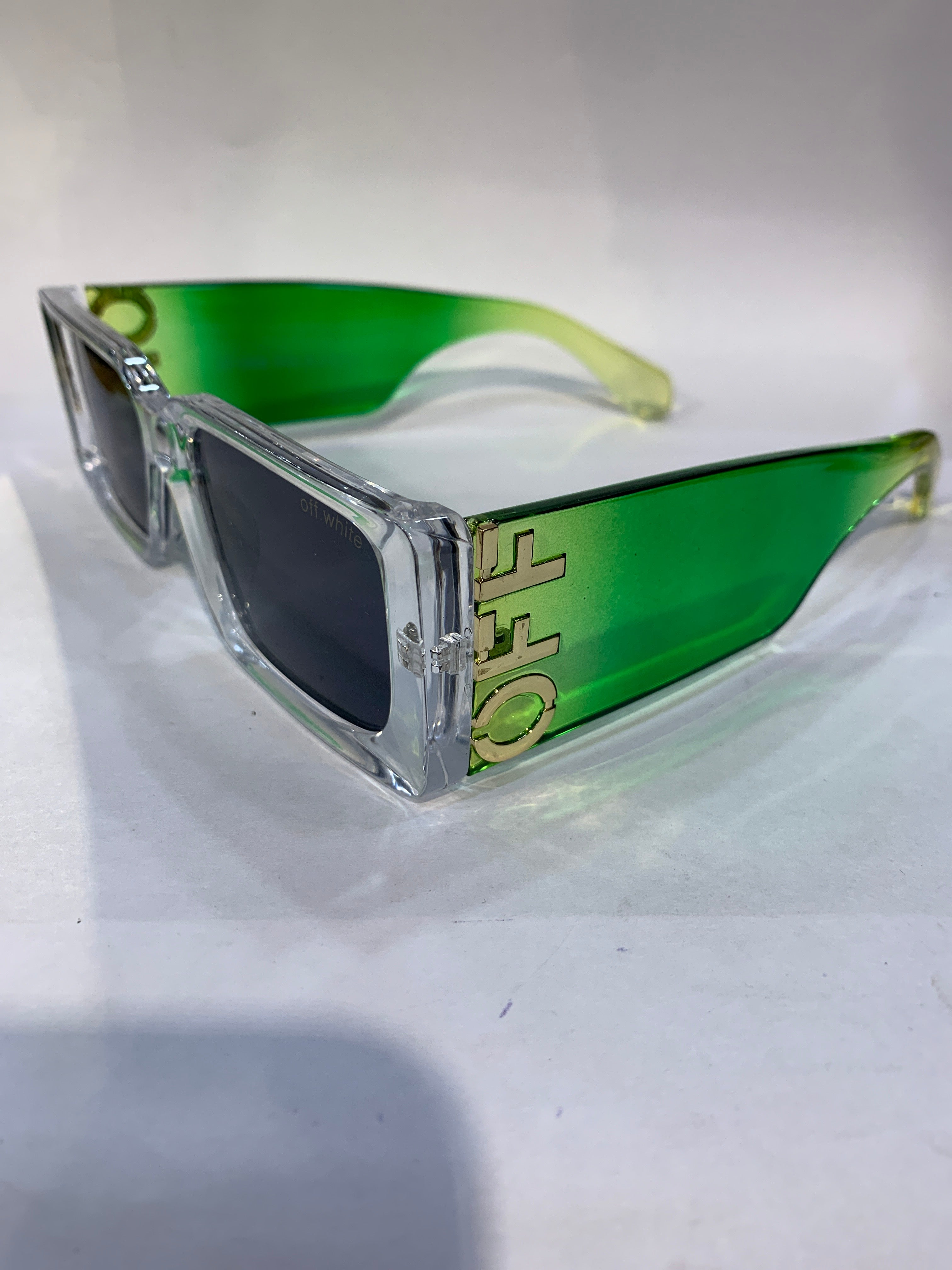 FFO White Green Transparent Frame Black Shade Unisex Sunglasss SUN 009