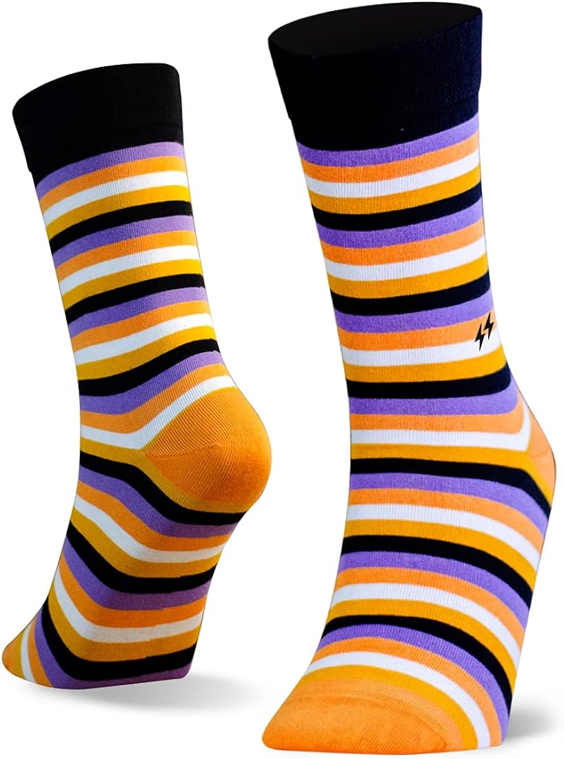 PAPA SOCKS Black,Purple,Orange Strips Print Flamboyant Edition Premium Quality Full Unisex Socks 989948