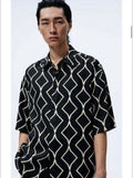 LDA Black Colour White Design Half Sleeve Men’s Shirt 989602